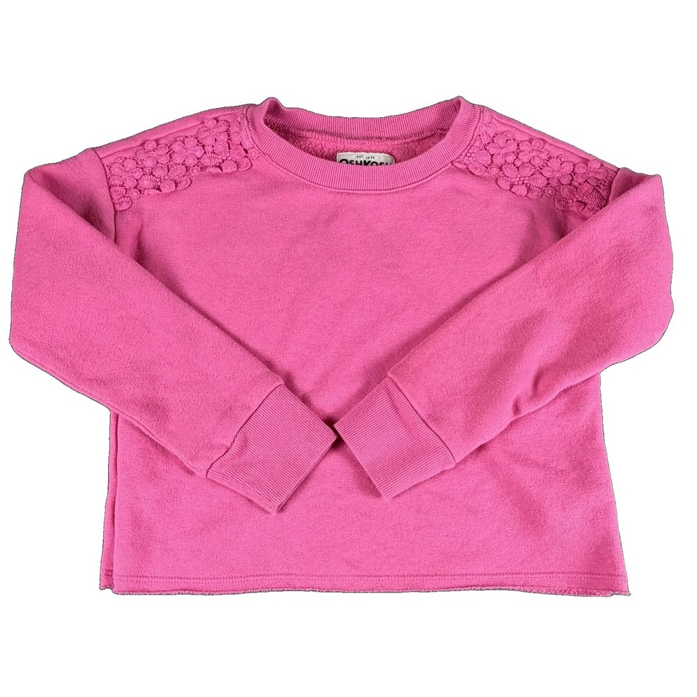 OshKosh B'gosh Sweatshirt Girls 7 Pink Fleece Crochet Shoulder Pullover Top